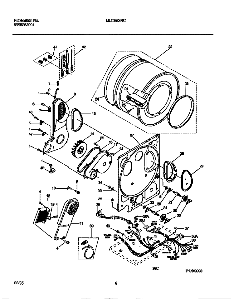 DRYER - CABINET, DRUM, HEATER Diagram and Parts List for MLCE52RCS0  Tappan Washer