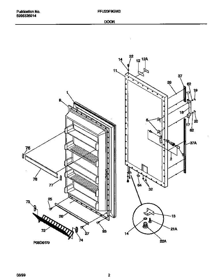 DOOR Diagram and Parts List for FFU20F9GW3  Frigidaire Freezer
