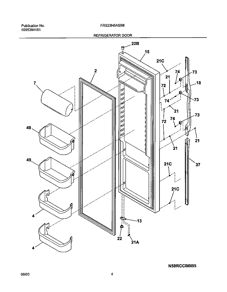 REFRIGERATOR DOOR Diagram and Parts List for FRS23H5ASB8  Frigidaire Refrigerator
