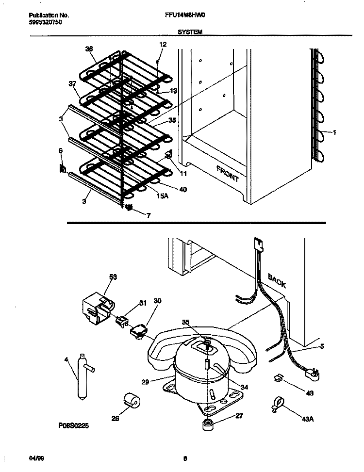 SYSTEM Diagram and Parts List for FFU14M8HW0  Frigidaire Freezer