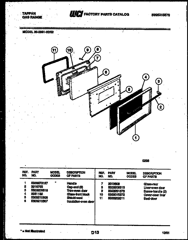 DOOR PARTS Diagram and Parts List for 30-2251-00-02  Tappan Range