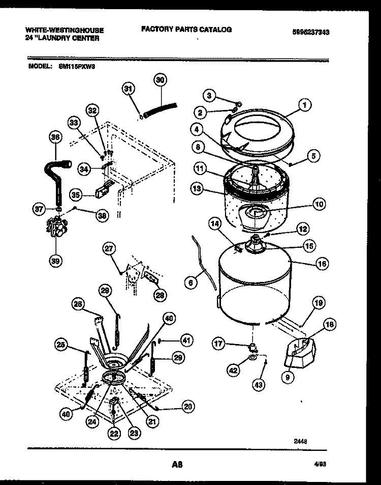 TUBS, WATER VALVE AND LID SWITCH Diagram and Parts List for SM115PXD3  Frigidaire Washer