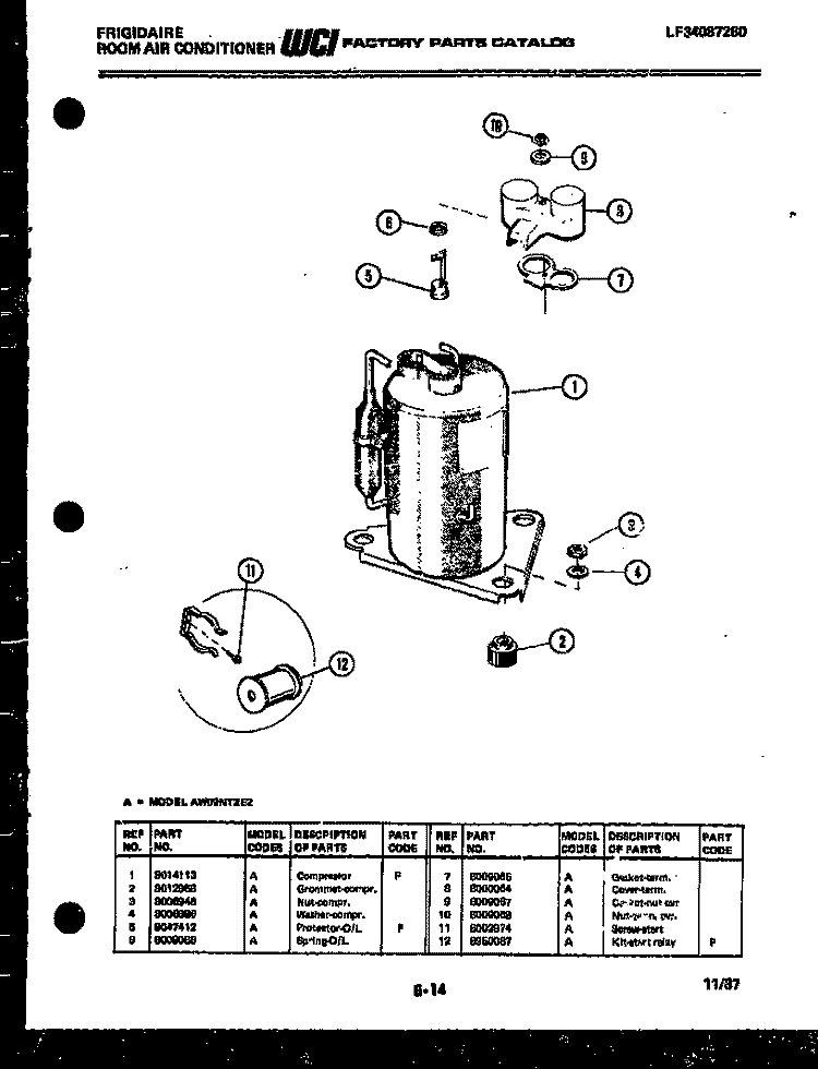 COMPRESSOR PARTS Diagram and Parts List for AW09NT2E2  Frigidaire Air Conditioner