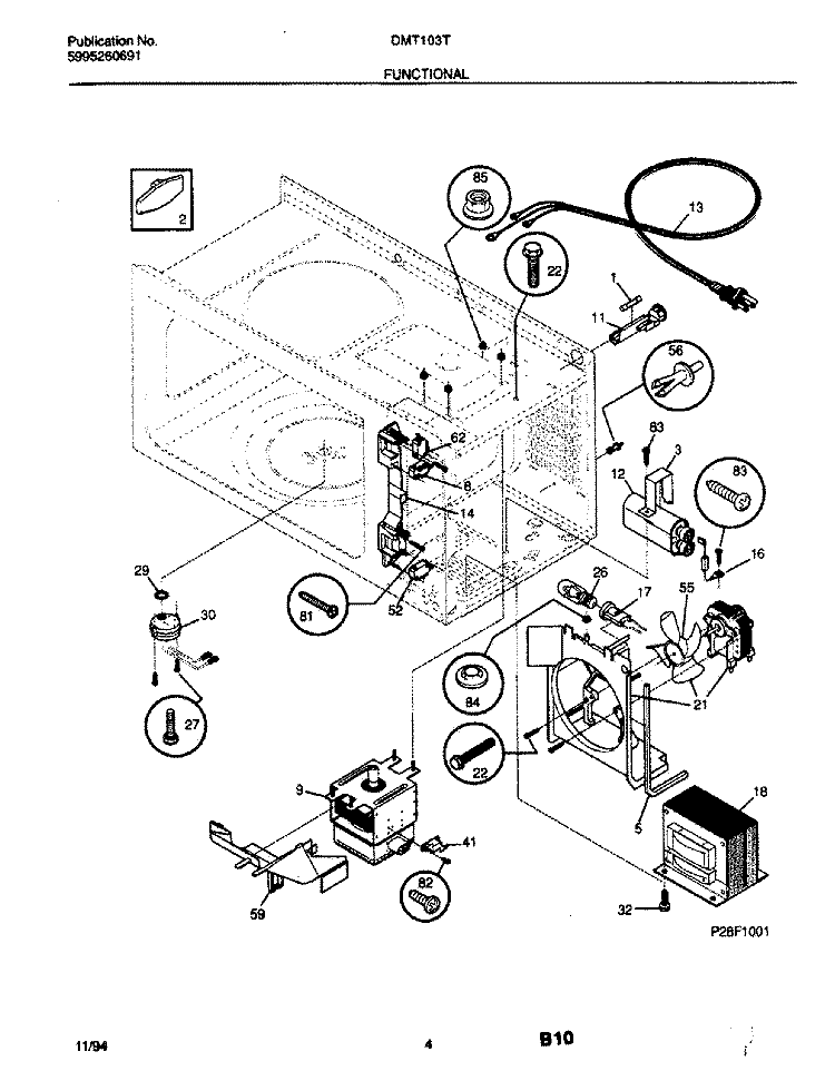 FUNCTIONAL PARTS Diagram and Parts List for DMT103T1W1  Frigidaire Microwave