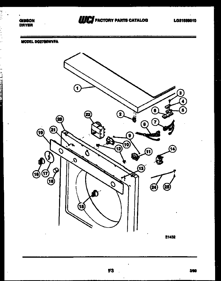 CONSOLE AND CONTROL PARTS Diagram and Parts List for DG27S6DVFA  Gibson Dryer