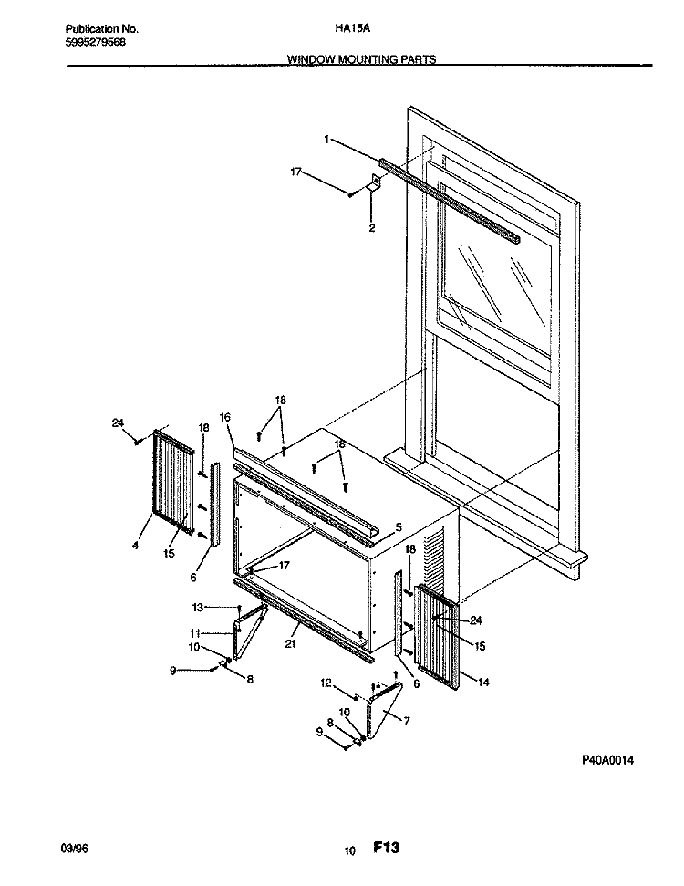 WINDOW MOUNTING PARTS Diagram and Parts List for HA15A  Frigidaire Air Conditioner