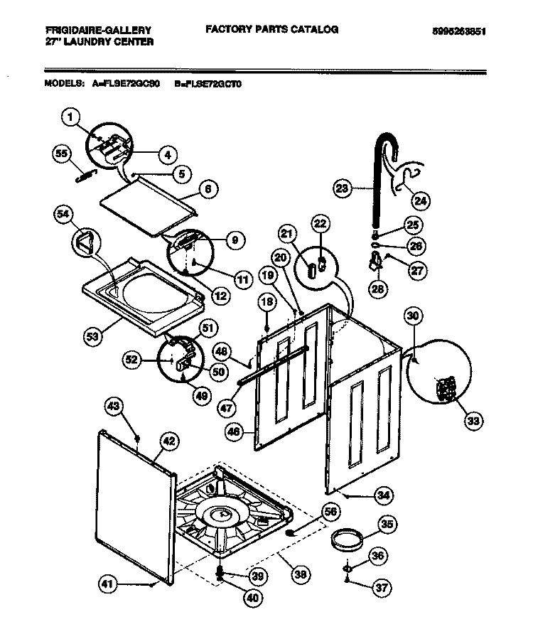 WASHER CABINET, BASE, LID Diagram and Parts List for FLSE72GCS0  Frigidaire Washer Dryer Combo