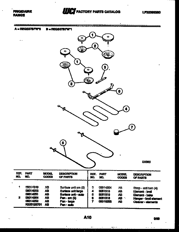 BROILER PARTS Diagram and Parts List for REGS37BFH0  Frigidaire Range