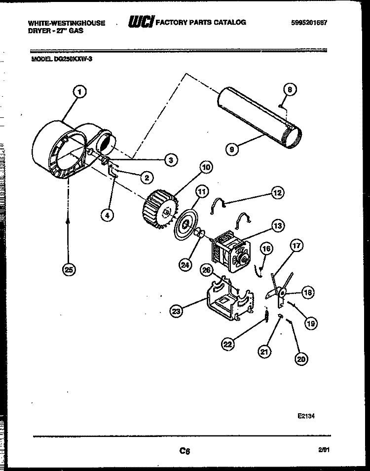 BLOWER AND DRIVE PARTS Diagram and Parts List for DG250KXD3  Frigidaire Dryer