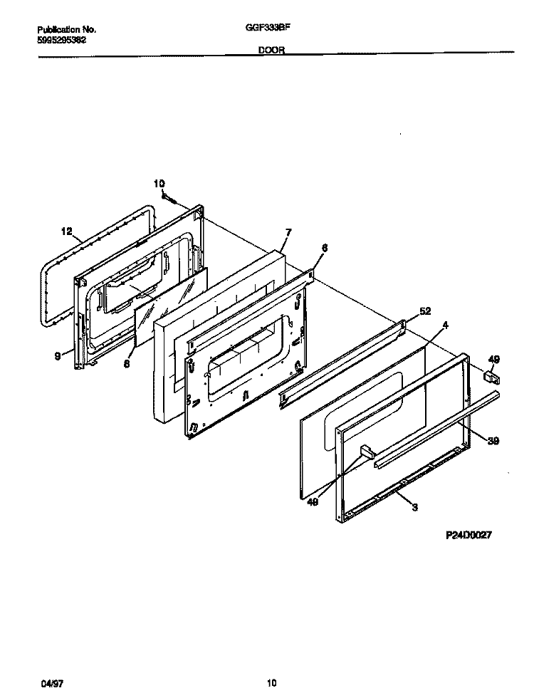 DOOR Diagram and Parts List for GGF333BFDA  Gibson Range
