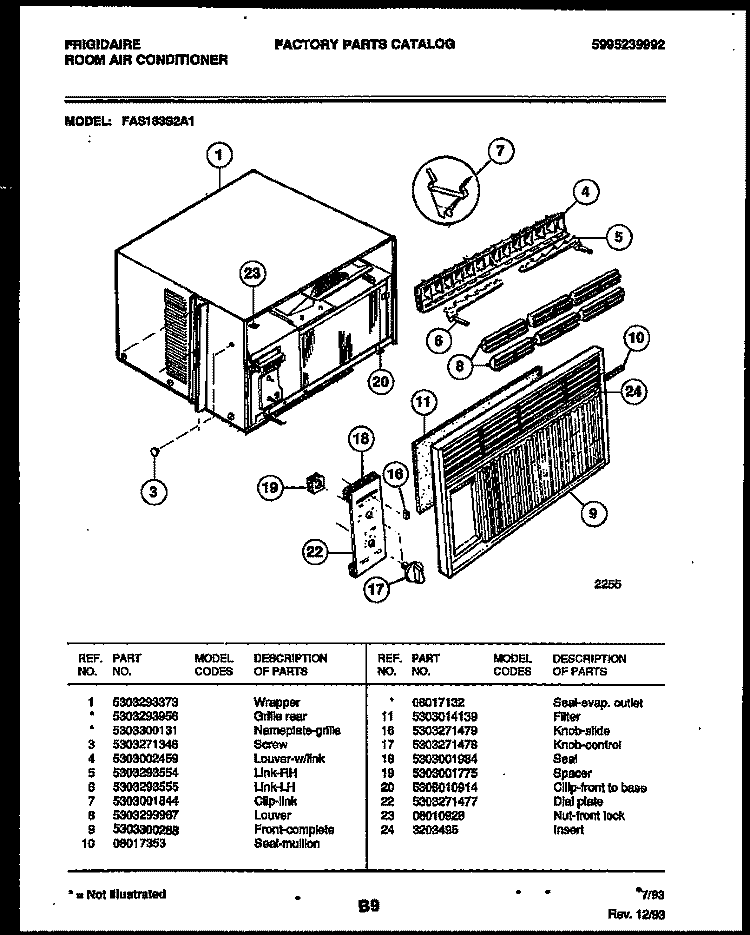 CABINET PARTS Diagram and Parts List for FAS183S2A1  Frigidaire Air Conditioner