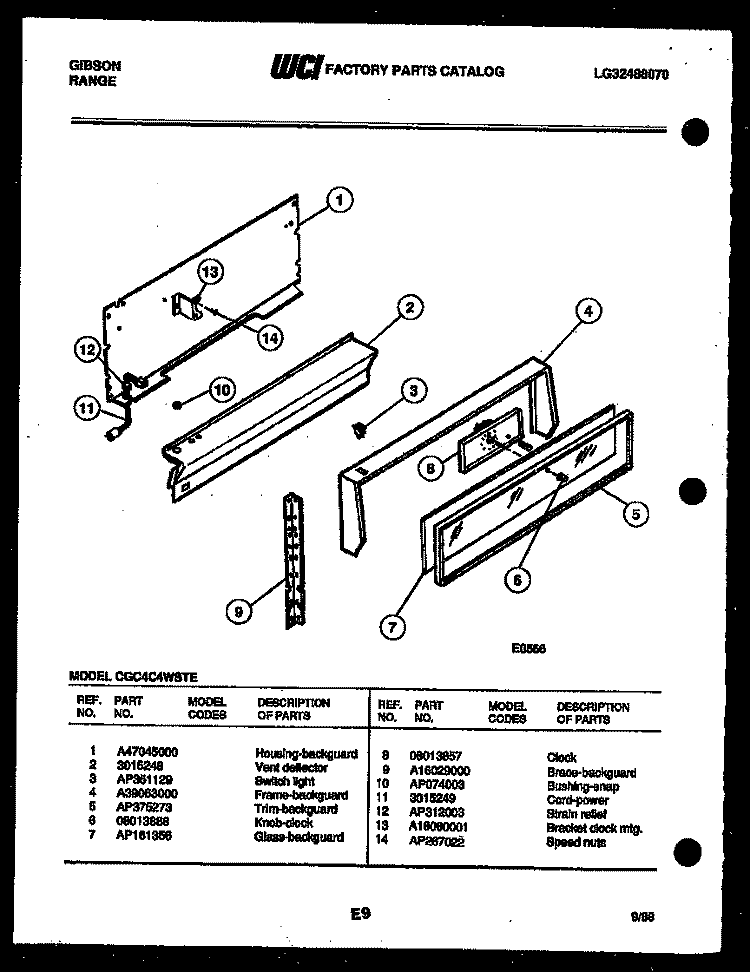 BACKGUARD Diagram and Parts List for CGC4C4WSTE  Gibson Range