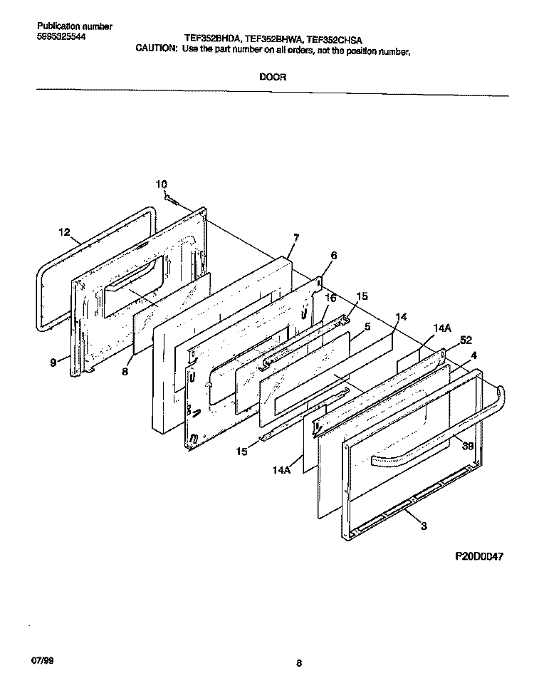 DOOR Diagram and Parts List for TEF352BHDA  Tappan Range