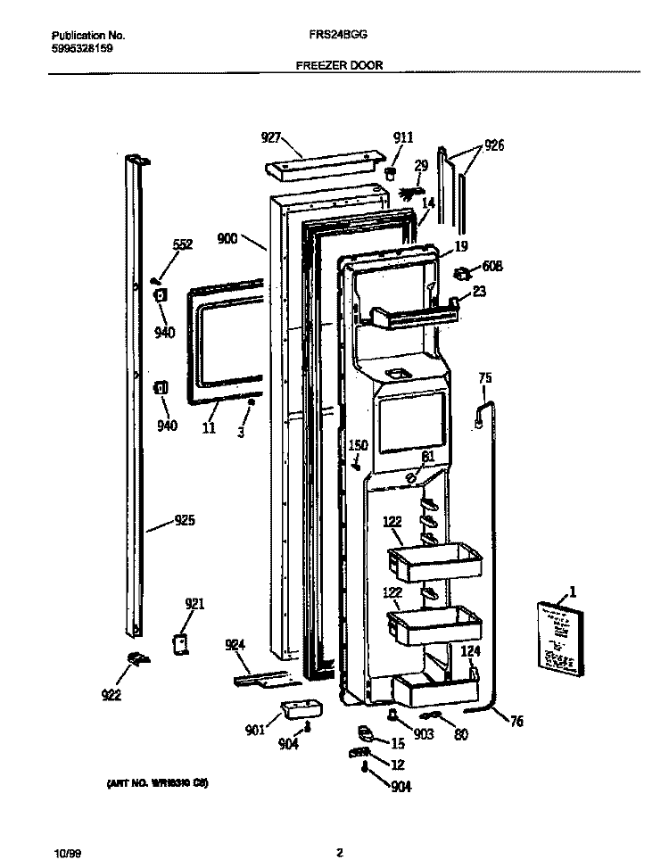 FREEZER DOOR Diagram and Parts List for FRS24BGGW4  Frigidaire Refrigerator