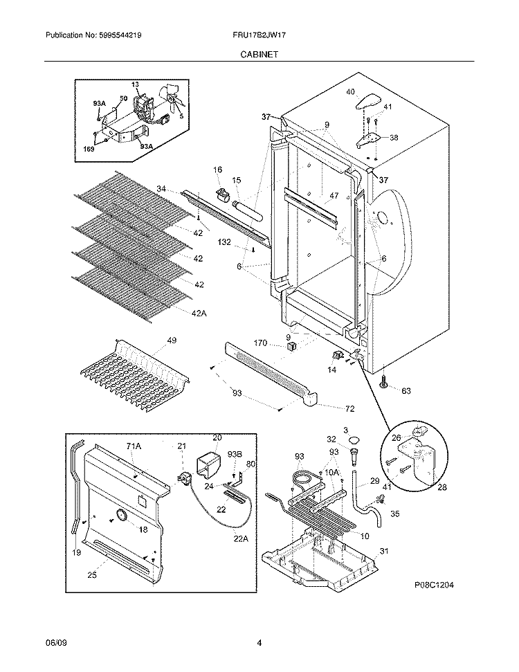 CABINET Diagram and Parts List for FRU17B2JW17  Frigidaire Refrigerator