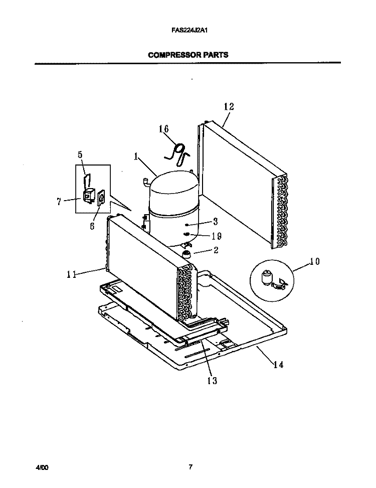 COMPRESSOR PARTS Diagram and Parts List for FAS224J2A1  Frigidaire Air Conditioner