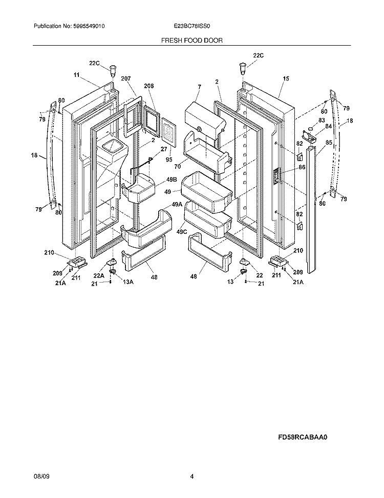 FRESH FOOD DOOR Diagram and Parts List for E23BC78ISS0  Electrolux Refrigerator
