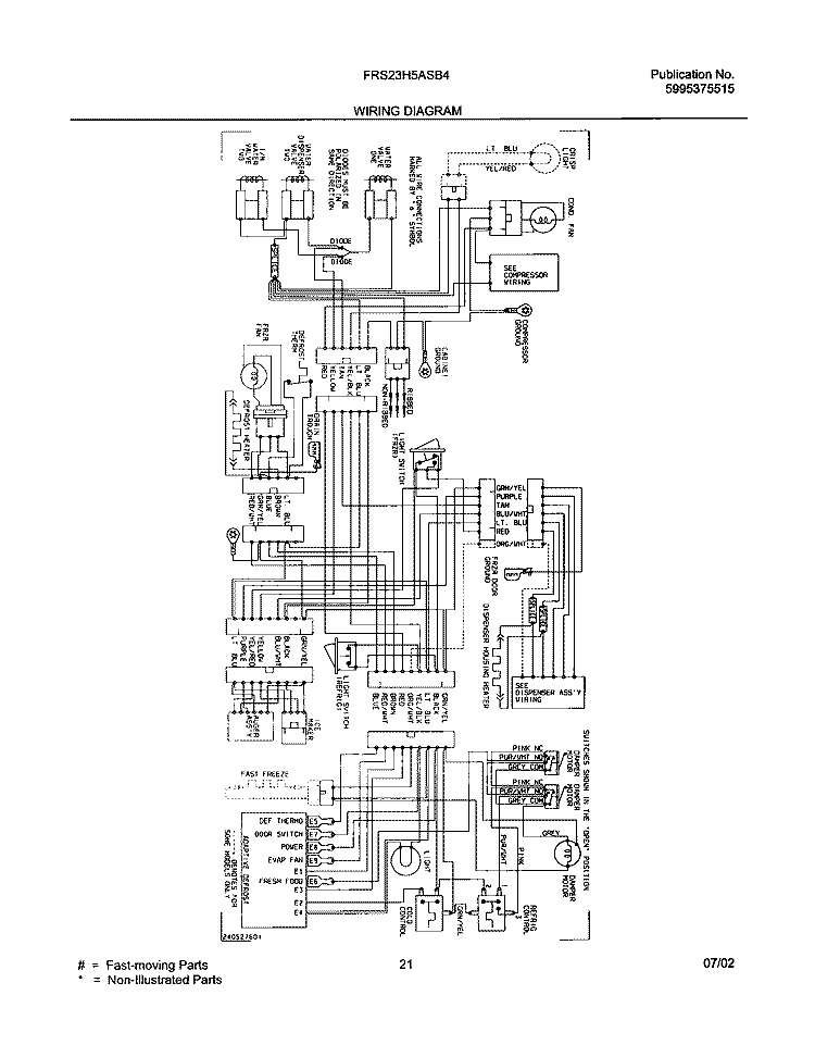 WIRING DIAGRAM Diagram and Parts List for FRS23H5ASB4  Frigidaire Refrigerator