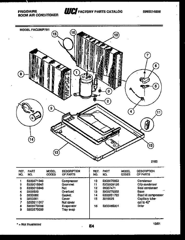 SYSTEM PARTS Diagram and Parts List for FAC086P7B1  Frigidaire Air Conditioner