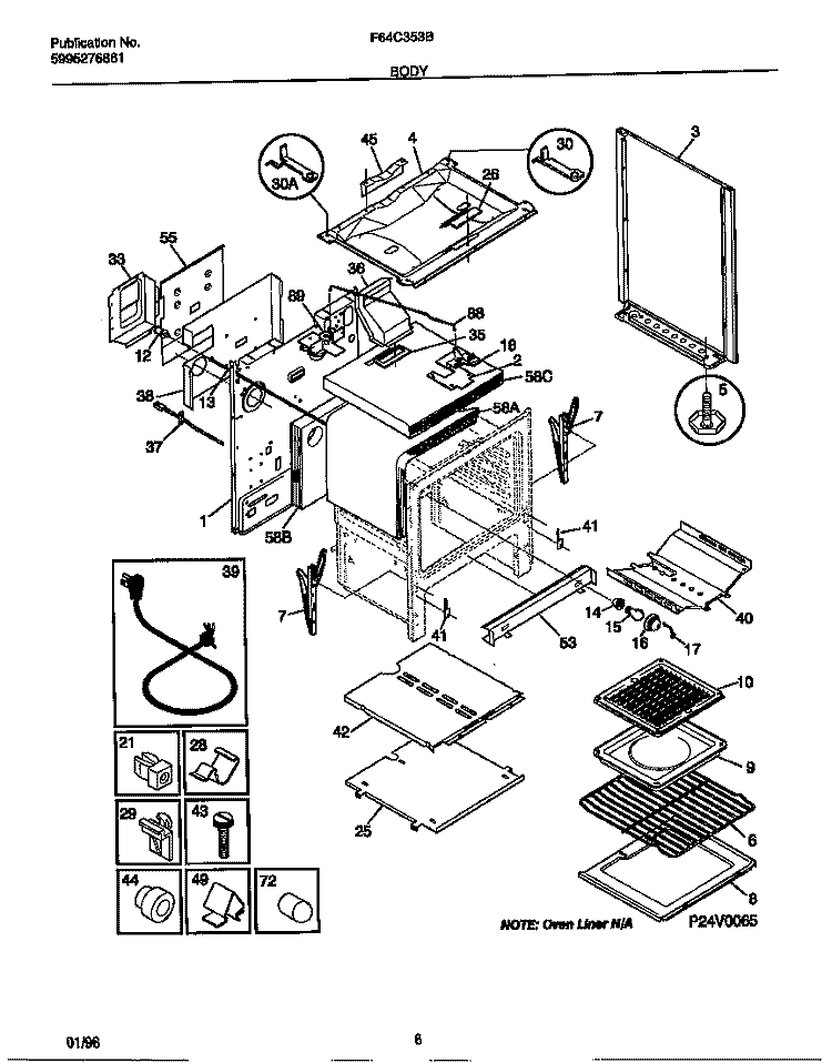 BODY Diagram and Parts List for F64C353BTB  Frigidaire Range