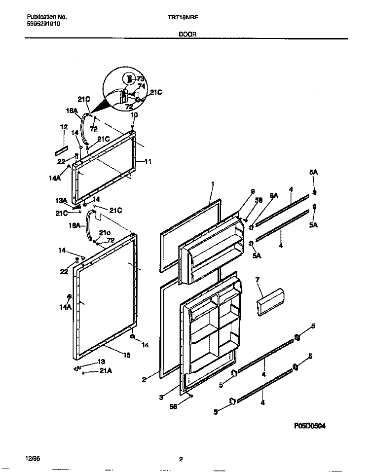DOOR Diagram and Parts List for TRT18NREW1  Tappan Refrigerator