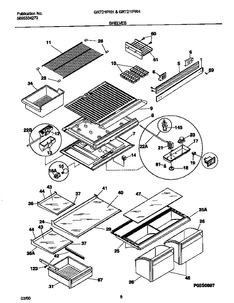 SHELVES Diagram and Parts List for GRT21IPRHD5  Gibson Refrigerator
