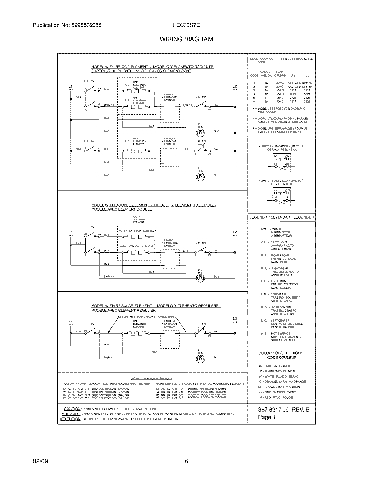 WIRING DIAGRAM Diagram and Parts List for FEC30S7ES1  Frigidaire Cooktop
