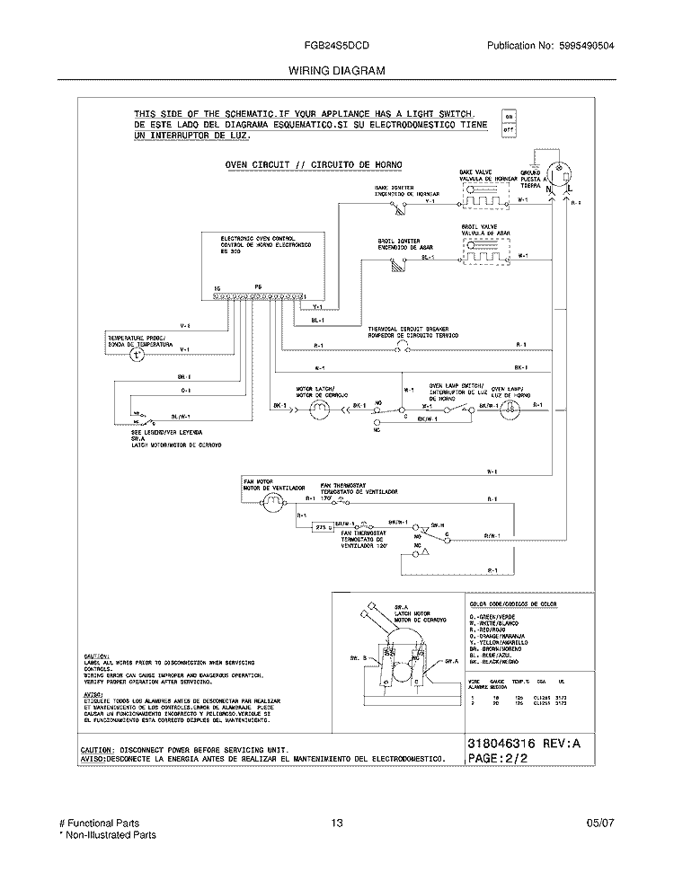 WIRING DIAGRAM Diagram and Parts List for FGB24S5DCD  Frigidaire Wall Oven