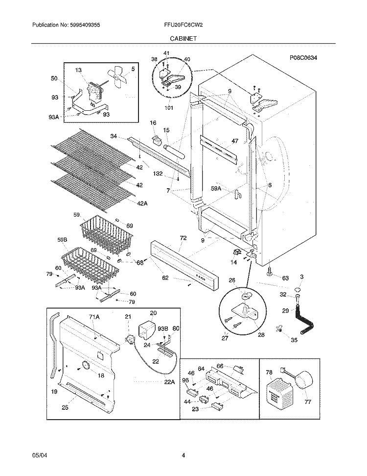 CABINET Diagram and Parts List for FFU20FC6CW2  Frigidaire Freezer
