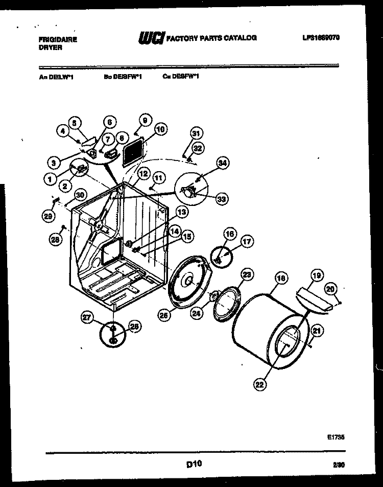 CABINET AND COMPONENT PARTS Diagram and Parts List for DEISFL1  Frigidaire Dryer