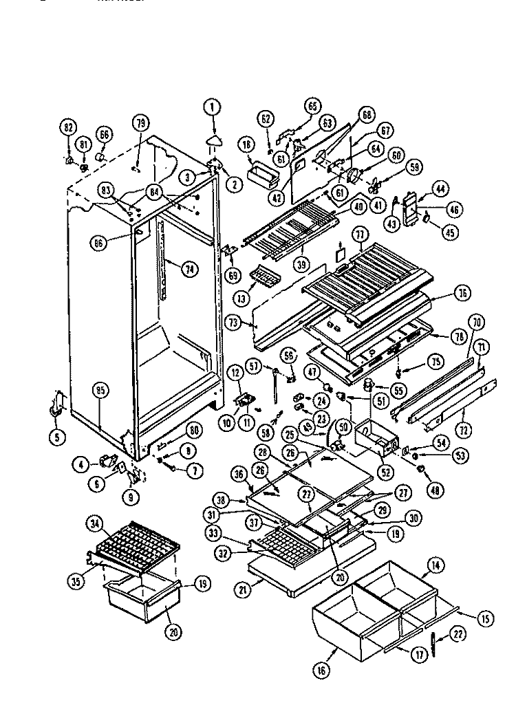 CABINET, SHELVES Diagram and Parts List for RT19F9EU3C  Gibson Refrigerator