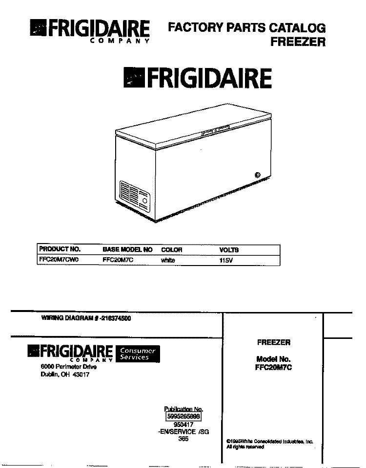 COVER Diagram and Parts List for FFC20M7CW0  Frigidaire Freezer