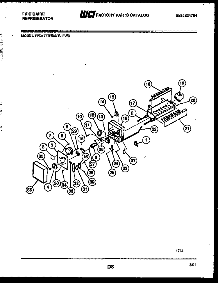 ICE MAKER PARTS Diagram and Parts List for FPD17TLIFW3  Frigidaire Refrigerator