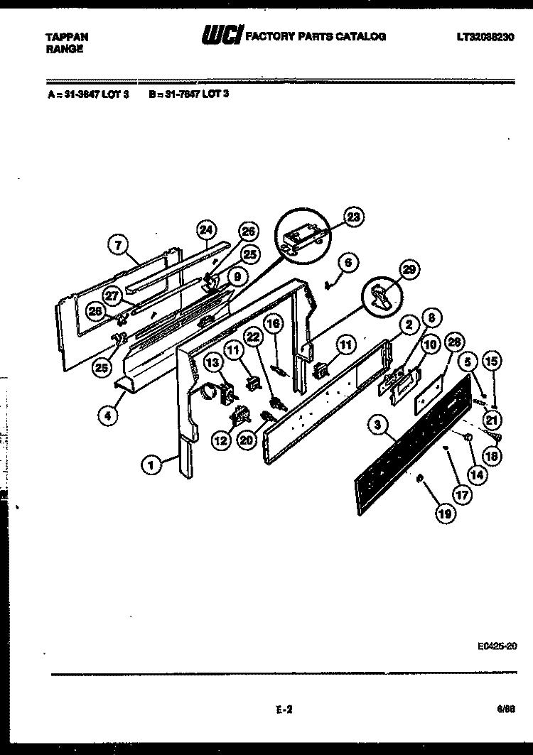 BACKGUARD Diagram and Parts List for 31-4998-00-02  Tappan Range