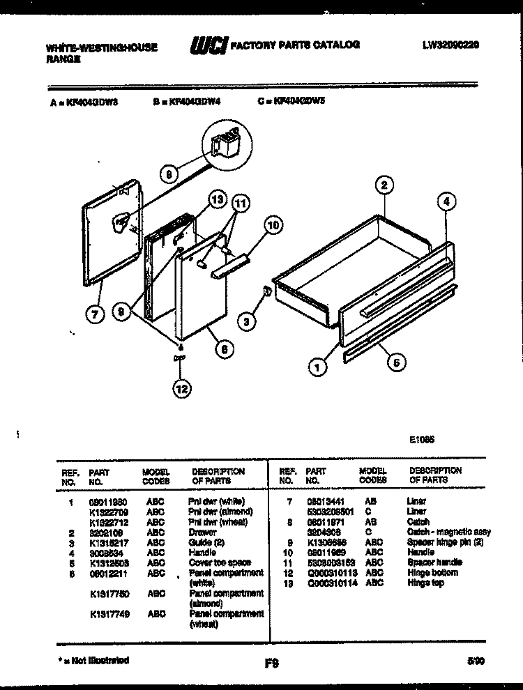 DRAWER AND PANEL COMPARTMENT PARTS Diagram and Parts List for KF404GDH3  Frigidaire Range