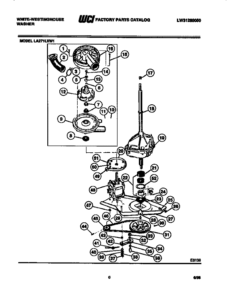 MOTOR, TRANSMISSION AND DRIVE PARTS Diagram and Parts List for LA271LXW1  Frigidaire Washer