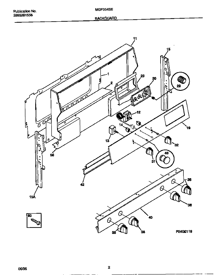 BACKGUARD Diagram and Parts List for MGF354SEDB  Frigidaire Range