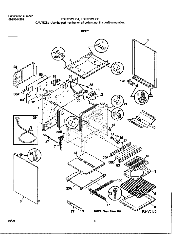 BODY Diagram and Parts List for FGF379WJCA  Frigidaire Range