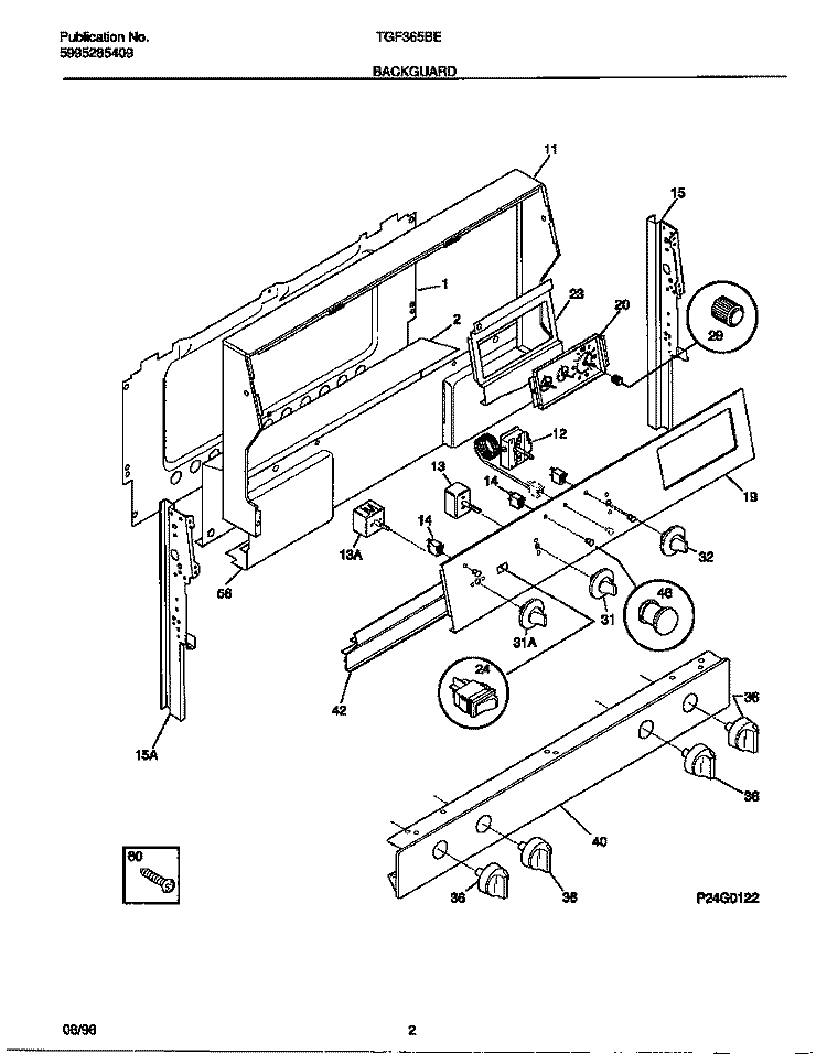 BACKGUARD Diagram and Parts List for TGF365BEDA  Tappan Range