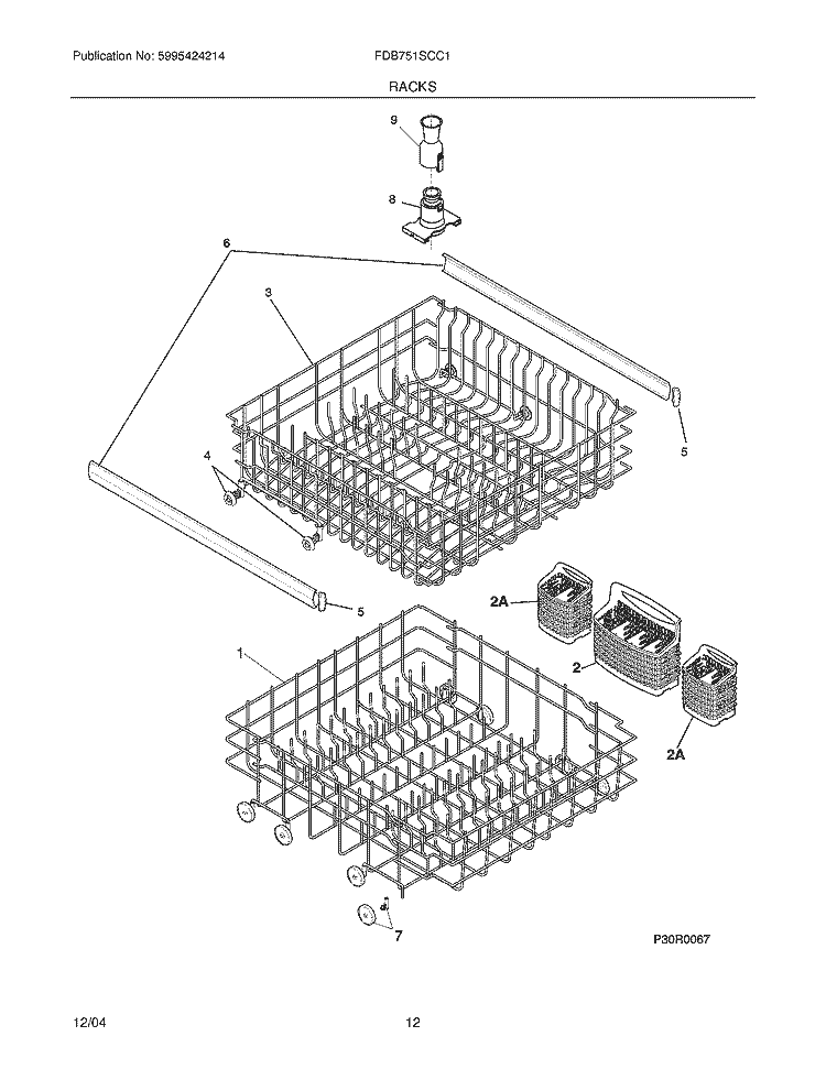 RACKS Diagram and Parts List for FDB751SCC1  Frigidaire Dishwasher