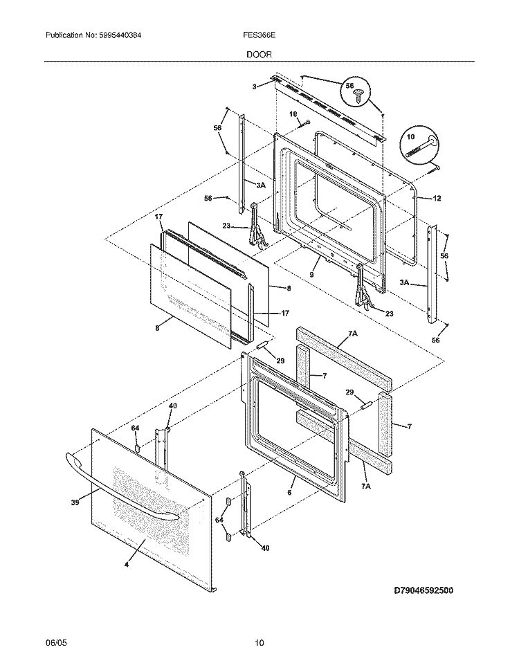 DOOR Diagram and Parts List for FES366ESA  Frigidaire Range