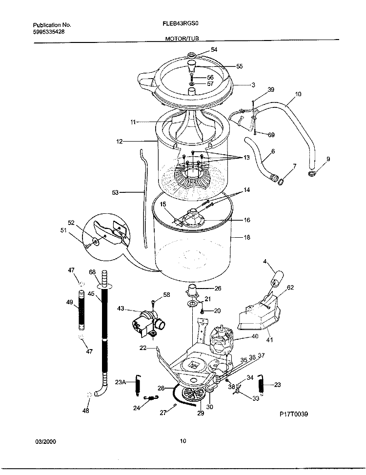 MOTOR / TUB Diagram and Parts List for FLEB43RGS0  Frigidaire Washer Dryer Combo
