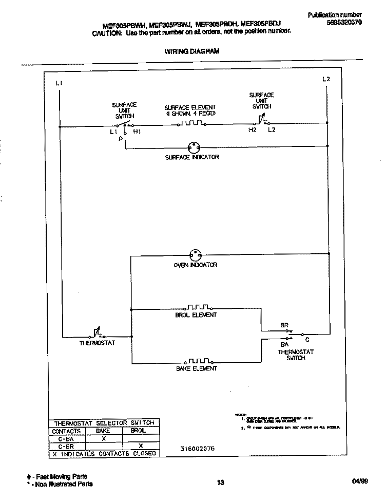 WIRING DIAGRAM Diagram and Parts List for MEF305PBDK  Frigidaire Range