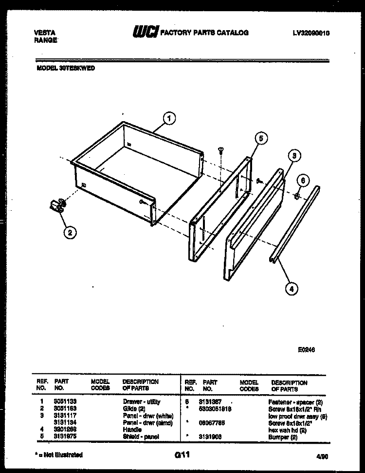DRAWER PARTS Diagram and Parts List for 30TESKWED1  Tappan Range