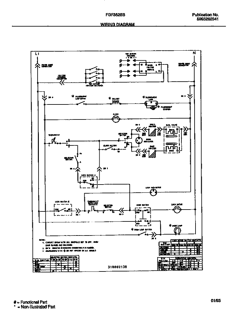 WIRING DIAGRAM Diagram and Parts List for FGF352SBWA  Frigidaire Range