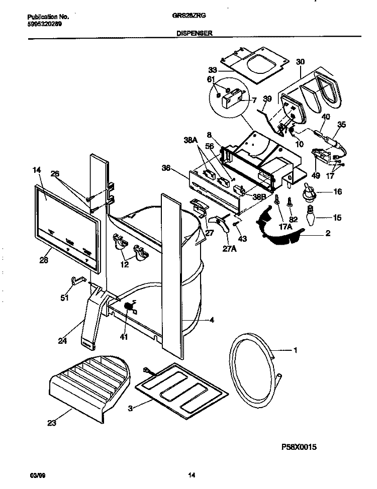 ICE DISPENSER Diagram and Parts List for GRS26ZRGW5  Gibson Refrigerator