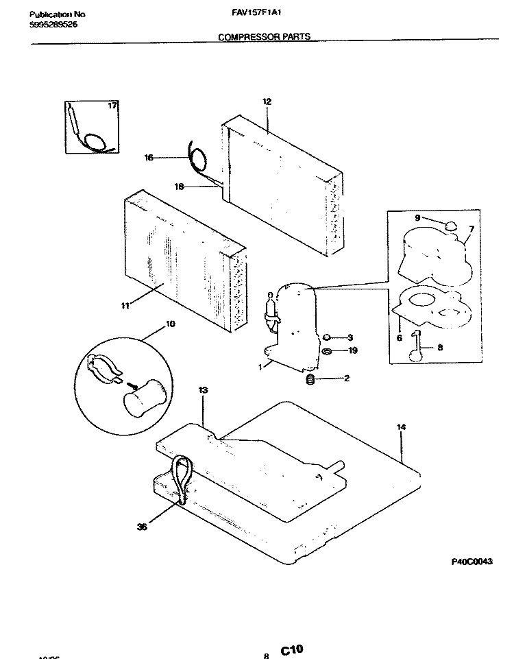 COMPRESSOR Diagram and Parts List for FAV157F1A1  Frigidaire Air Conditioner