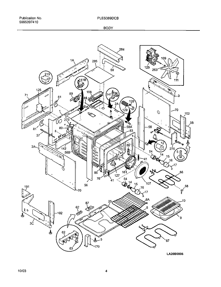 BODY Diagram and Parts List for PLES389DCB  Frigidaire Range