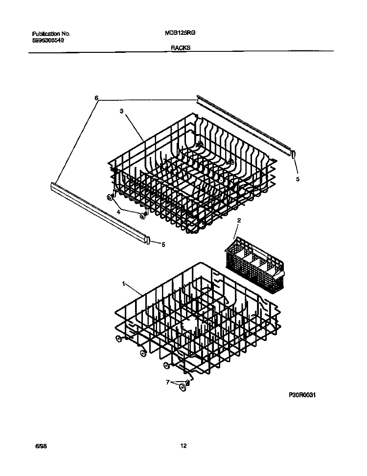 RACK Diagram and Parts List for MDB125RGR0  Frigidaire Dishwasher