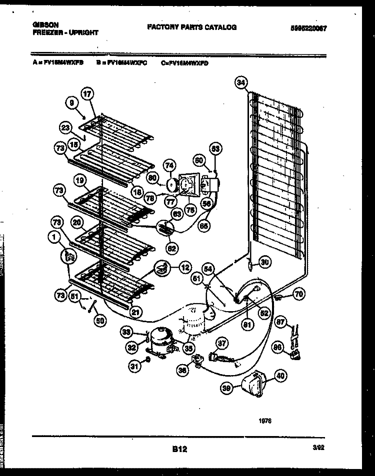SYSTEM AND ELECTRICAL PARTS Diagram and Parts List for FV16M4WXFD  Gibson Freezer